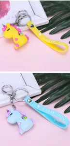 Cute cartoon unicorn keychain cute pony bag charm silicone keyring accessory gifts for kids