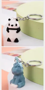 Cute pixel animal PVC keychain, geometric soft rubber pendant for car keys and backpacks.