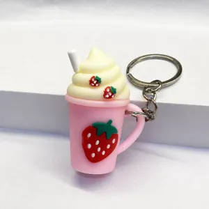 Leuke aardbei ijsbeker sleutelhanger voor vrouwen en meisjes, schattige tas hanger.