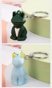 Pixel animal PVC soft rubber keychain, cute cartoon bag charm and car key ring detail view.