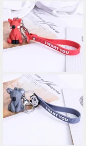 Creative geometric animal keychain, cute silicone strap bag pendant, ideal car keyring gift.
