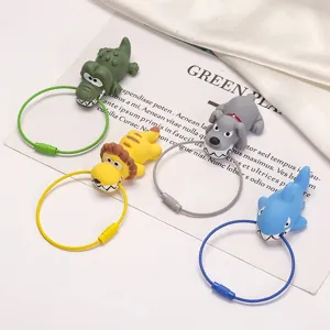 Cute Cartoon Animal Resin Keychain With Metal Wire Rope Ring Crocodile Dog Shark Lion Bag Pendant Car Key Ring Gift