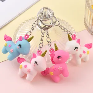 Cute Cartoon Unicorn PVC Keychain Pendant Creative Star Colorful Pony Bag Hanging Ornament For Daily Backpack Kids Party Gift Accessories