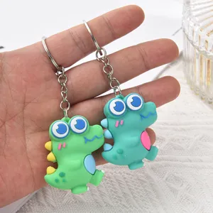 Mignon dessin animé dinosaure porte-clés couple sac pendentif anneau en métal silicone