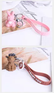 Creative geometric cartoon animal keychain cute bag charm metal ring pendant gift