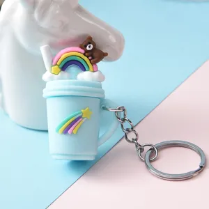 Schattige cartoon beer regenboog kop sleutelhanger, creatieve schooltas tas hanger cadeau.