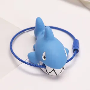 Cute cartoon blue shark keychain with strong wire rope ring for car keys and bags.