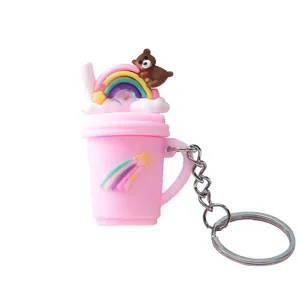 Schattige roze siliconen beker regenboog sleutelhanger voor vrouwen, mooie tas hanger cadeau.