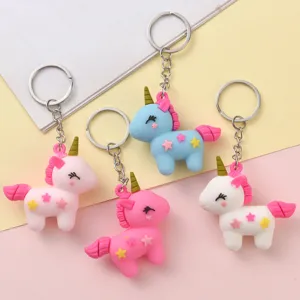 Cute soft rubber unicorn keychain cartoon pony bag charm, perfect for gifts and decoration.