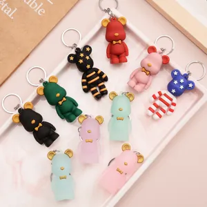 Süßer Cartoon Bär Schlüsselanhänger PVC Weichgummi Tier Anhänger Auto Schlüsselring Student Rucksack Anhänger Mode Schlüsselkette