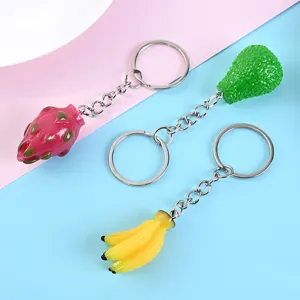 Kreatives Frucht Schlüsselanhänger Set mit niedlichen Harz Drachenfrucht Avocado Banane Anhängern