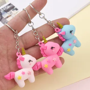 Cute soft rubber unicorn keychain cute cartoon pony pendant bag hanging ornament gift toy