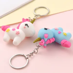 Cute cartoon unicorn keychain soft rubber doll pendant fashion bag accessory cute animal key ring