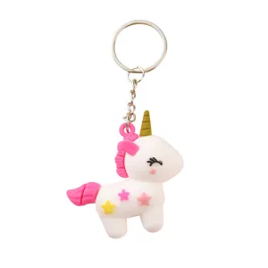 Cute silicone unicorn keychain cartoon pony bag pendant cute metal ring accessory gift