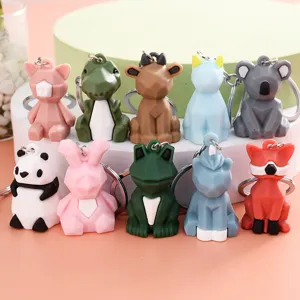 Cute geometric animal PVC keychain cartoon soft rubber pendant for school bags car keys