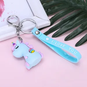 Cute cartoon unicorn keychain soft rubber pendant bag charm accessory gift for women kids