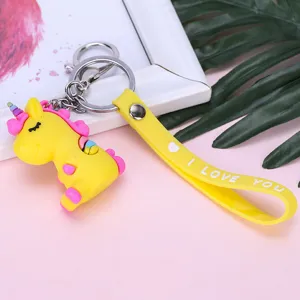Cute cartoon unicorn keychain soft rubber doll colorful pony bag pendant car accessories gift