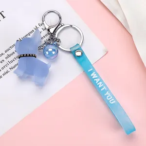 Cute blue dog keychain with strap and metal ring, stylish bag and car charm gifts.