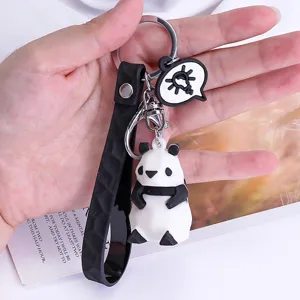 Cute geometric panda keychain cartoon bag pendant metal ring car key holder accessory
