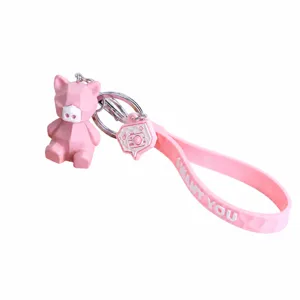 Cute pink geometric animal keychain bag charm with strap and metal ring keyring gift