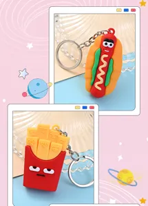 Χαριτωμένο κινούμενο σχέδιο hot dog πατάτες μπρελόκ μαλακό λάστιχο κρεμαστό τσάντας δώρο