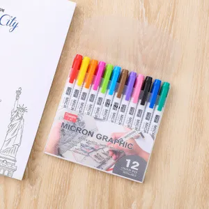 12-pack waterproof colored fine liner pens for professional manga drawing and design