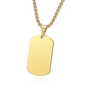 Detailed view of a polished gold titanium steel army tag pendant necklace for laser engraving