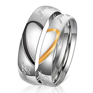 Mode Titanstahl Paar Ringe Real Love Herz Spleißen Poliert Silber Ring Für Herren Damen Valentinstag Schmuck