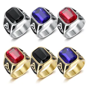 Detailed view showing different color options for Viking style stainless steel men's rings