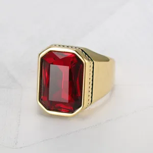 Vintage Edelstahl Kristall Edelstein Ring Für Herren Geometrisch Quadratisch Strass Siegelring Lässig Punk Modeschmuck Geschenk