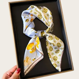 Floral geometric print silk square scarf women neckerchief fashion hair band accessories