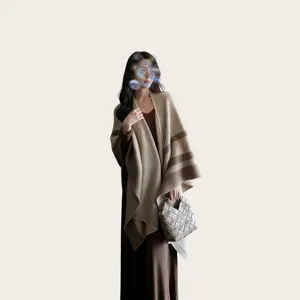 Korean style striped knitted shawl cardigan elegant cape women fashion outerwear top