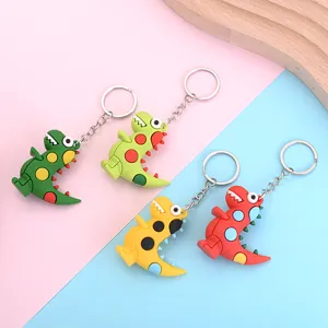 Cute cartoon dinosaur keychain set, soft rubber pendant for car keys and bags gift.