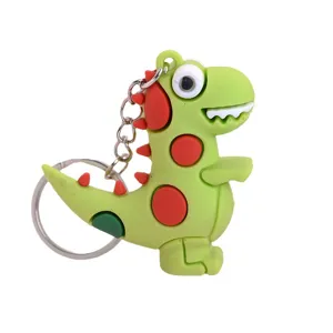 Cute green dinosaur keychain for car keys and bags, durable PVC material with metal ring.