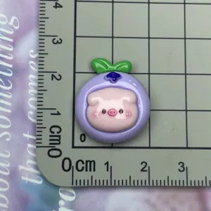 Cute purple blueberry pig resin cabochon DIY charm for phone case hairpin jewelry making.