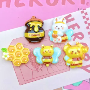 Cute resin bee honey pot charms flatback cabochons for DIY phone case craft accessories decor