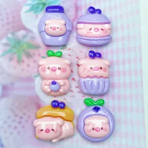 Cute purple pig resin charms set for DIY phone cases and creative hairpins handmade craft parts.