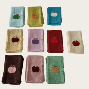 Knit apple scarf detail showcase, autumn winter warm soft woolen neck warmer multi color