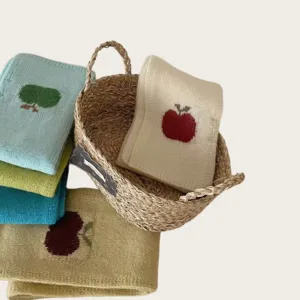 Knit wool scarf with cute apple pattern, winter warm short knitted neckerchief for women