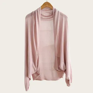Damen hellrosa Strickjacke Sommer Sonnenschutz Schal Fledermausärmel lässige Oberbekleidung