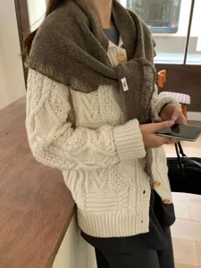 Cozy autumn winter knitted cardigan and shawl scarf set, soft skin-friendly fabric, chic daily wear.