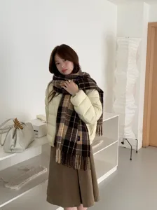 Koreanische braune Karo Schal Damen Herbst Winter warme gemütliche Mode Accessoire