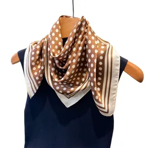 Vintage polka dot silk square scarf 70x70cm, elegant neckerchief for women fashion.