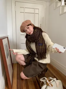 Koreanischer karierter Schal Damen Herbst Winter weich warm gemütlich Mode Retro Accessoire