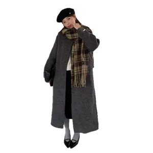 Koreanischer Stil Herbst Winter langer Mantel Karoschal Set Damen elegante Freizeitbekleidung