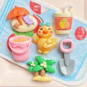 Summer beach surfing duck resin flatbacks and tropical accessories for DIY phone cases and crafts.