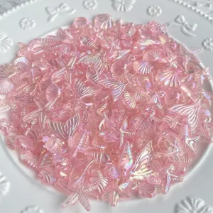 Breloques océan en résine irisée rose, perles d'étoile de mer et coquillage pour bricolage coque.