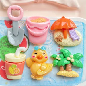 Summer Beach Theme Resin Charms Surf Duck Coconut Tree Umbrella For DIY Phone Case Hair Clip Jewelry Making Accessories