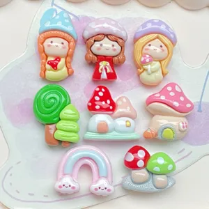 Niedliche Cartoon Pilz Mädchen und Haus Harz Charms Set für DIY Handwerk, Handyhülle.