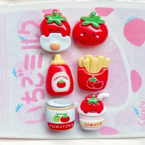 Cute resin tomato and fries cabochons, perfect for DIY phone cases, shoes, and handmade crafts.